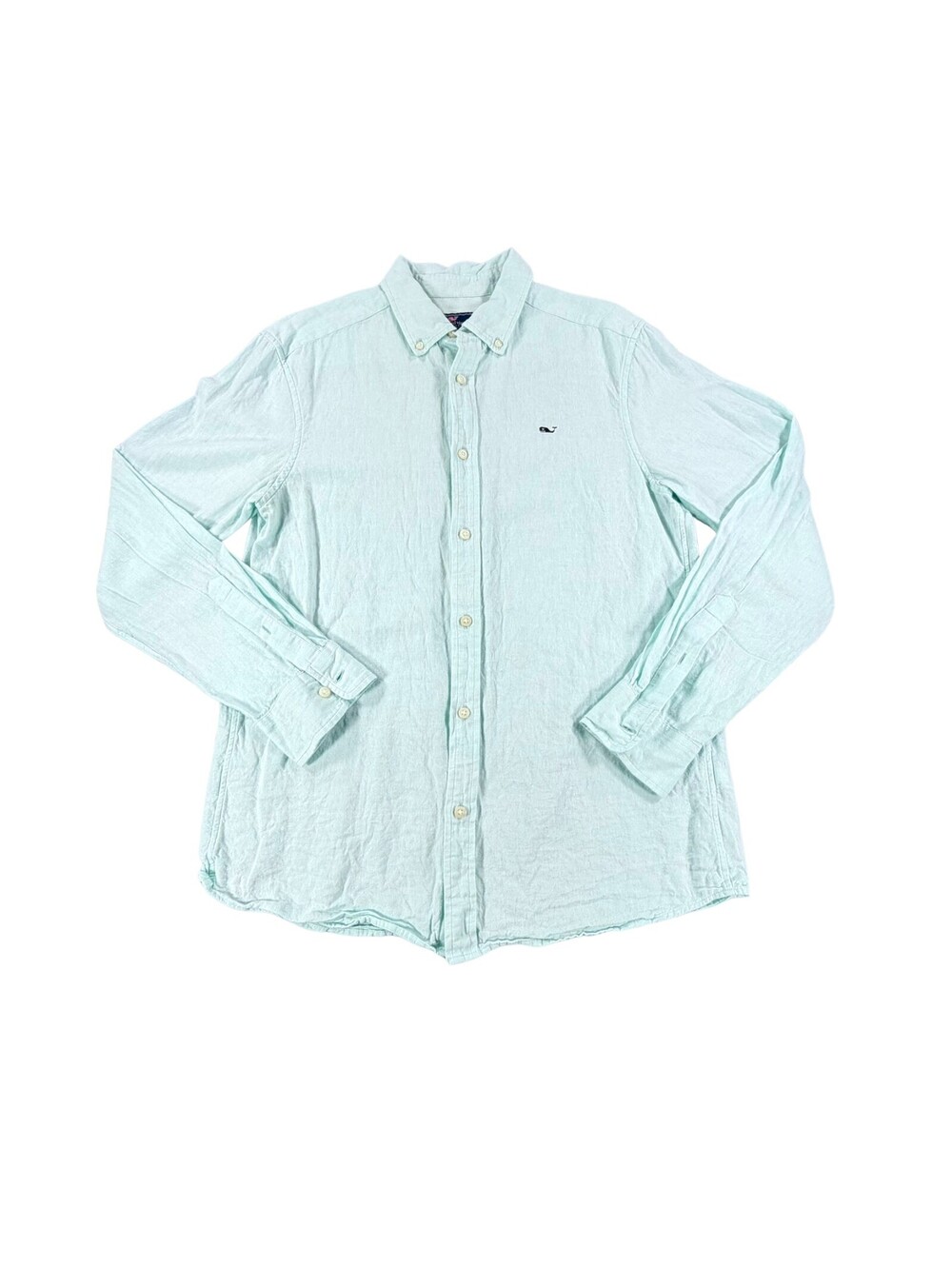 Men's Vineyard Vines Classic Fit Whale Shirt Size XL LT Mint Green Linen Blend